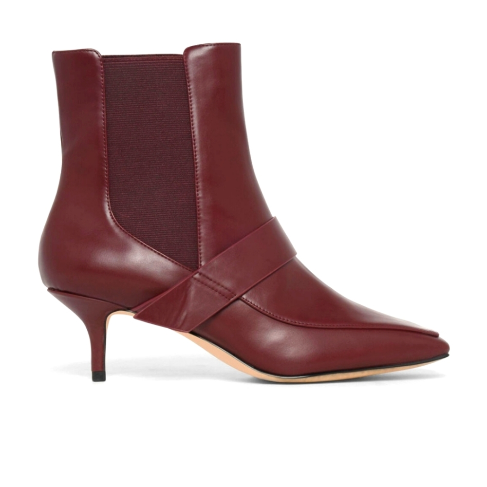 Charles & Keith burgundy square toe kitten heel chelsea boots